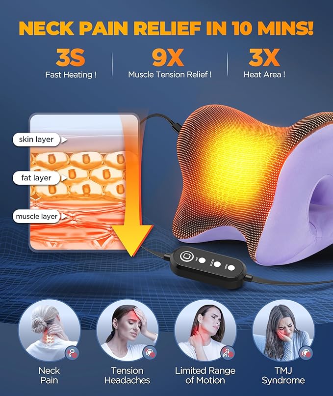 Graphene Magnetic Neck Stretcher for Deeper Pain Relief, Instant Heating Pad Cervical Traction Device Pillow, Neck Massager for TMJ Tension Muscle Migraine, Relax for Women, Mom, Men