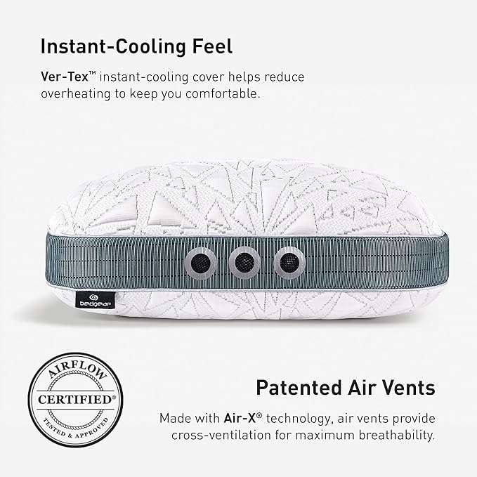 Bedgear Storm Cuddle Curve Performance Pillow - Size 2.0 - Cooling Bed Pillow for Side Sleepers - Medium Firmness- Washable and Removable Cover - 20" W x 26" L