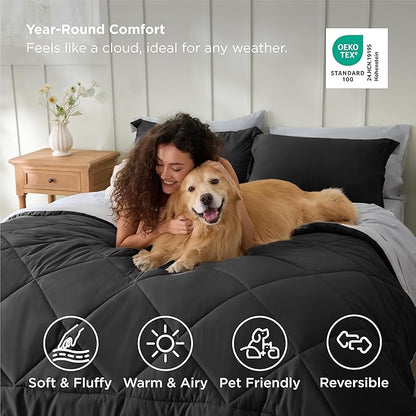 Bedsure Charcoal Grey Full Comforter Set - 7 Pieces Reversible Bedding, Full Size Bed Set for All Seasons, Bed in a Bag with Down Alternative Comforter, Sheets, Pillowcases & Shams
