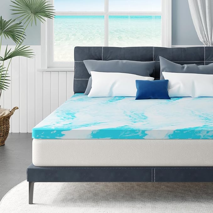 MLILY Queen Mattress Topper 3 Inch Memory Foam Bed with Gel Infusion, Cooling Pad in a Box, CertiPUR-US Certified, 60”x80”, Blue