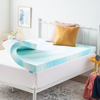 Linenspa 4 Inch Gel Swirl Memory Foam Mattress Topper – Cooling Gel Infused – Pressure Relieving Bed Topper - Mattress Pad – CertiPUR Certified - Twin Size