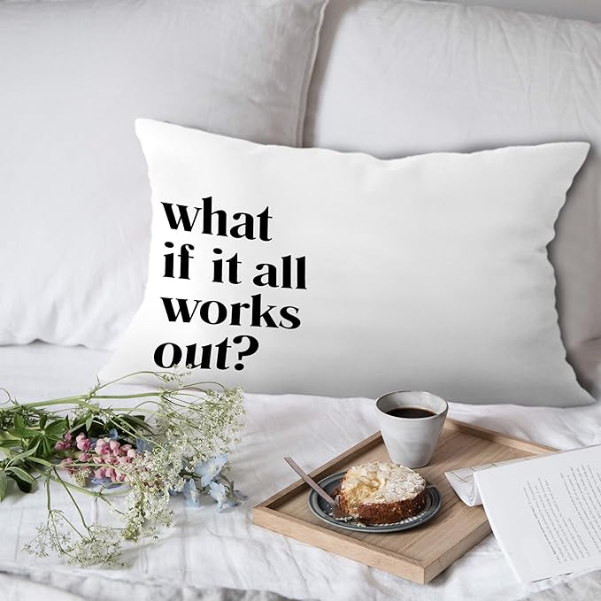 What If It All Works Out Inspirational Pillow Covers 12x20, Positive Affirmation Motivational Quote Decorative Lumbar Pillow Covers for Home Office Dorm