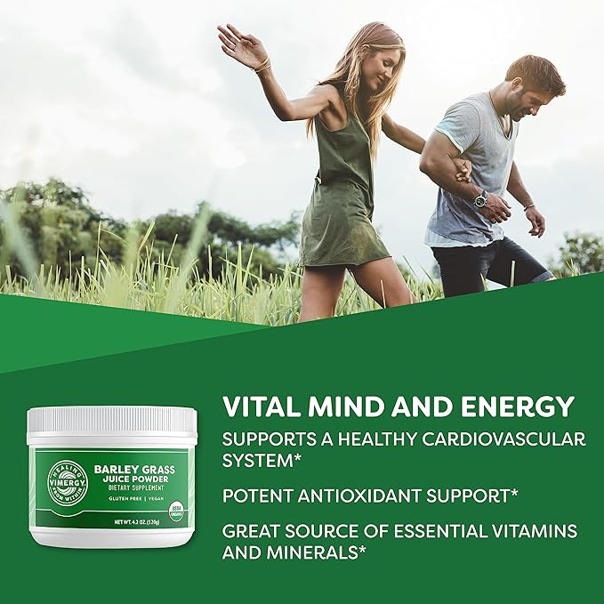 Vimergy Barley Grass Juice Powder Dietary Supplement - 0.8g per Serving (150 Servings) – Clean Superfood Formula – Promotes Cardiovascular Health* – Organic, Vegan & Gluten-Free – Travel Size 120g