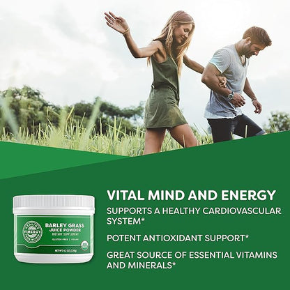 Vimergy Barley Grass Juice Powder Dietary Supplement - 0.8g per Serving (150 Servings) – Clean Superfood Formula – Promotes Cardiovascular Health* – Organic, Vegan & Gluten-Free – Travel Size 120g
