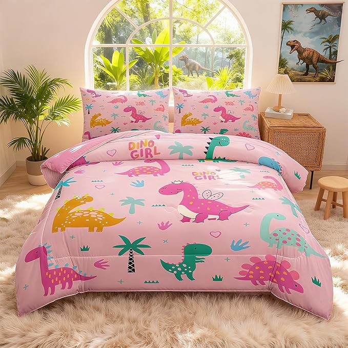 Peopleareok Cartoon Dinosaur Comforter Set Twin (68x86 Inch) for Boys, 2 Pieces Dinosaur Bedding Set for Girls Teens, Super Soft Lightweight for All Seasons, Includes 1 Comforter and 1 Pillowcase