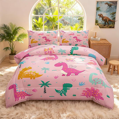 Peopleareok Cartoon Dinosaur Comforter Set Twin (68x86 Inch) for Boys, 2 Pieces Dinosaur Bedding Set for Girls Teens, Super Soft Lightweight for All Seasons, Includes 1 Comforter and 1 Pillowcase