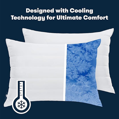 Cooling Quilted Hypoallergenic Medium/Firm Bed Pillows for Side, Stomach or Back Sleepers (2 Pack)