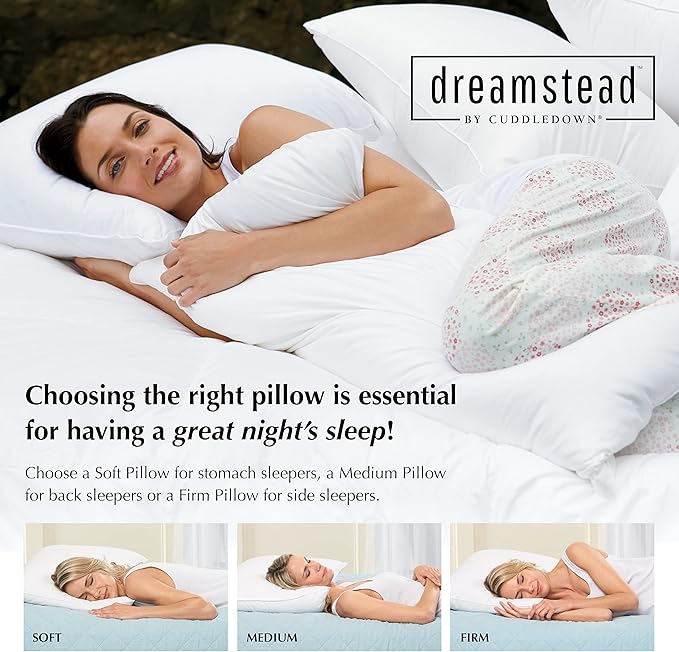 Cuddledown Dreamstead 600 Fill Power Pillow | European White Down | 100% Cotton Shell, Damask Stripe | Hypoallergenic | Handcrafted | Oeko-TEX & RDS Certified | 20" x 30" | Queen | Soft