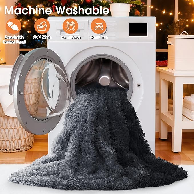 Heated Electric Blanket Throw–Faux Fur with Soft Thick Sherpa,Warm Winter Birthday Gifts for Women Grandma，10 Heat Settings,5 Time Settings with Fast Heating, 50x60, Midnight Black