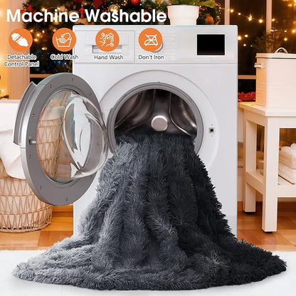 Heated Electric Blanket Throw–Faux Fur with Soft Thick Sherpa,Warm Winter Birthday Gifts for Women Grandma，10 Heat Settings,5 Time Settings with Fast Heating, 50x60, Midnight Black