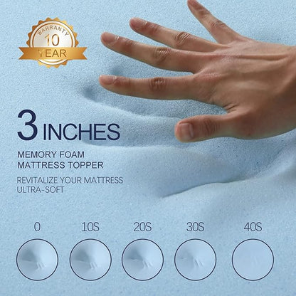 3 Inch Gel Memory Foam Mattress Topper California King Size High Density Cooling Pad Pressure Relief Bed Topper (with Removable & Washable Bamboo Cover)