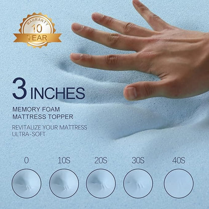 3 Inch Gel Memory Foam Mattress Topper King Size High Density Cooling Pad Pressure Relief Bed Topper (with Removable & Bamboo Cover)