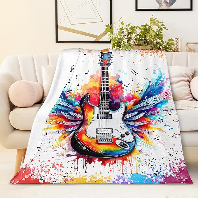 Guitar Gifts for Guitar Players Men, Music Throw Blanket for Kids Teens Adults Guitar Lovers, 60x80 Inches Soft Cozy Fuzzy Flannel Blankets for Sofa Couch Bed Home