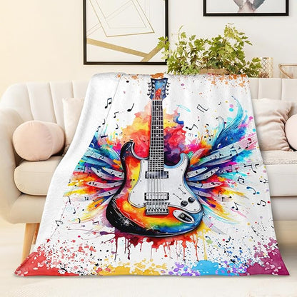 Guitar Gifts for Guitar Players Men, Music Throw Blanket for Kids Teens Adults Guitar Lovers, 50x60 Inches Soft Cozy Fuzzy Flannel Blankets for Sofa Couch Bed Home