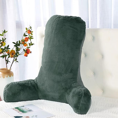 Faux Fur Assembly Need DIY Extra Large Backrest Reading Bed Rest Pillow with Arms and Pockets for Sitting in Bed Couch Sofa, Removable Cover & Filling Seprated, 28" x 30" x17", Dark Gray