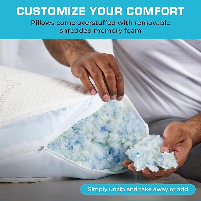 Xtreme Comforts 2-Pack Pillows for Sleeping Made in The USA Sleep Adjustable King Memory Foam Pillow for Side, Back & Stomach Sleepers w/Removable Cooling Zipper Cover