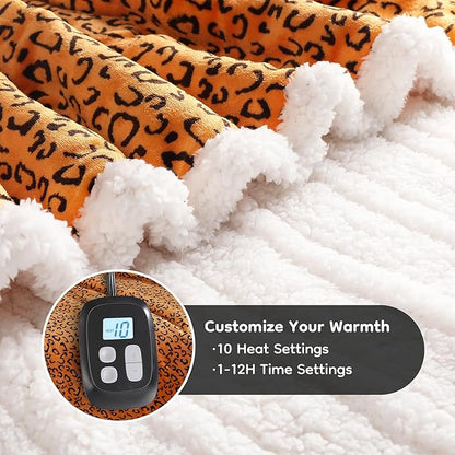 Electric Heated Blanket Full Size 72x84 - Leopard Print Flannel Soft Heating Blanket with 10 Heat Levels & Auto Shut Off, Machine Washable Warm Throw for Bed Couch, Black Yellow