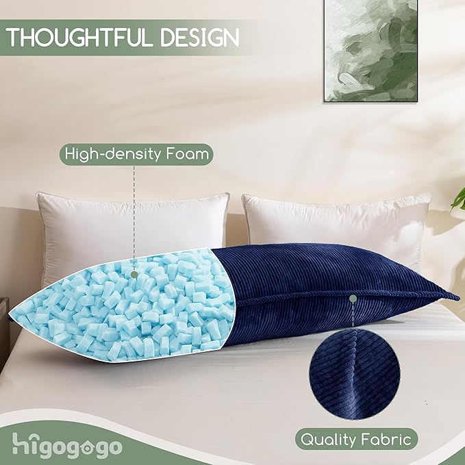 HIGOGOGO Body Pillow for Adults, Thickened Memory Foam Long Bed Pillow, Breathable Full Body Pillow with Removable Pillow Cover (20x54 Inch)