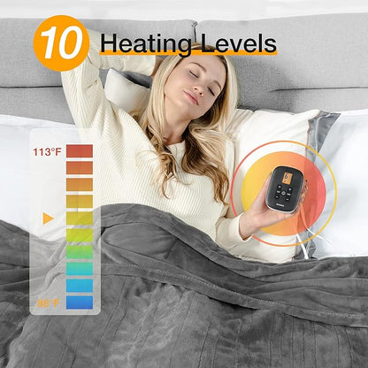 WOOMER Heated Blanket Queen Size Electric Blanket 84"x 90", Soft Flannel Fast Heating, 10 Heating Levels & 0.5-12H Auto Off, Dual Control, Over-Heat Protection, ETL Certification