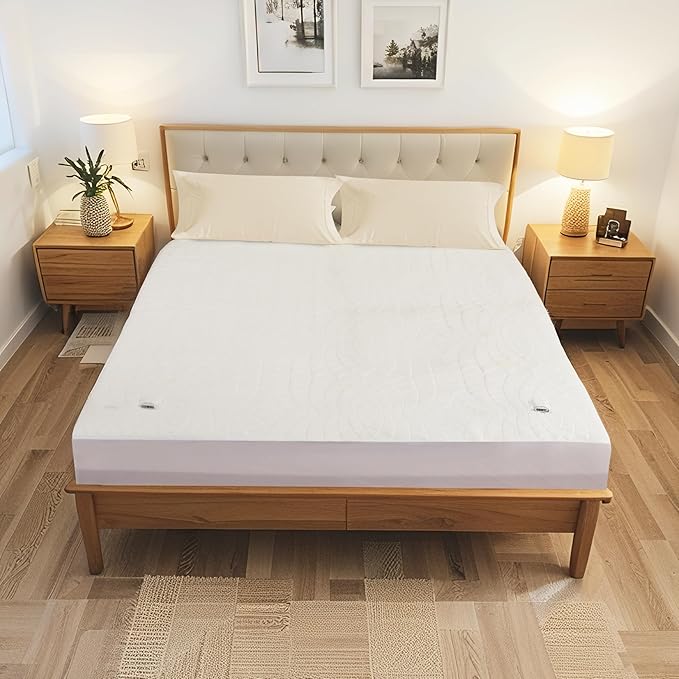 Electric Mattress Pad Full Size 54"x75" with 10 Hours Auto Off 4 Heat Setting Simple Controller Fit Up to 15 Inch Deep Pocket, Machine Washable - White Diamond Printed Pattern