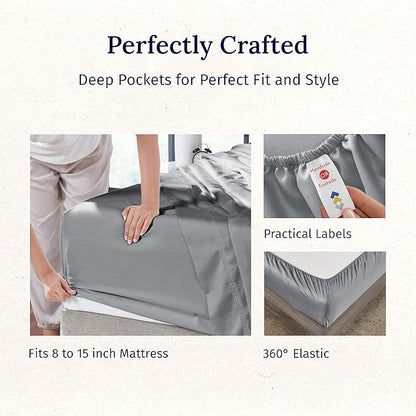 California Design Den Luxury Twin XL Sheet Set - 100% Cotton, 600 Thread Count Deep Pocket XL Twin Sheets, Hotel-Quality Bedding with Soft Sateen, Dorm Essentials for Guys - Mist Grey