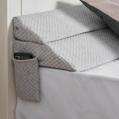 VEVOR Bed Wedge Pillow for Headboard, King Size, 76"x10"x6" Bed Gap Filler, Fill 0-7" Gap Between Headboard and Mattress, 25D Foam Mattress Wedge Headboard Pillow with Side Pocket, for Backrest, Gray