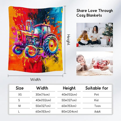 Boys Blanket - Tractor Blankets for Teens Adults - 50x60 Inches Cozy Fleece Throws for Bed, Office