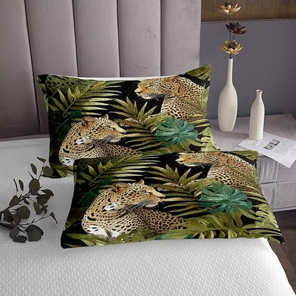 3D Leopard Quilted Twin Size,Cheetah Print Bedspread Tropical Palm Leaves Coverlet Set African Safari Animals Quilt Set Jungle Plant Leaf Weed Decor for Bedroom