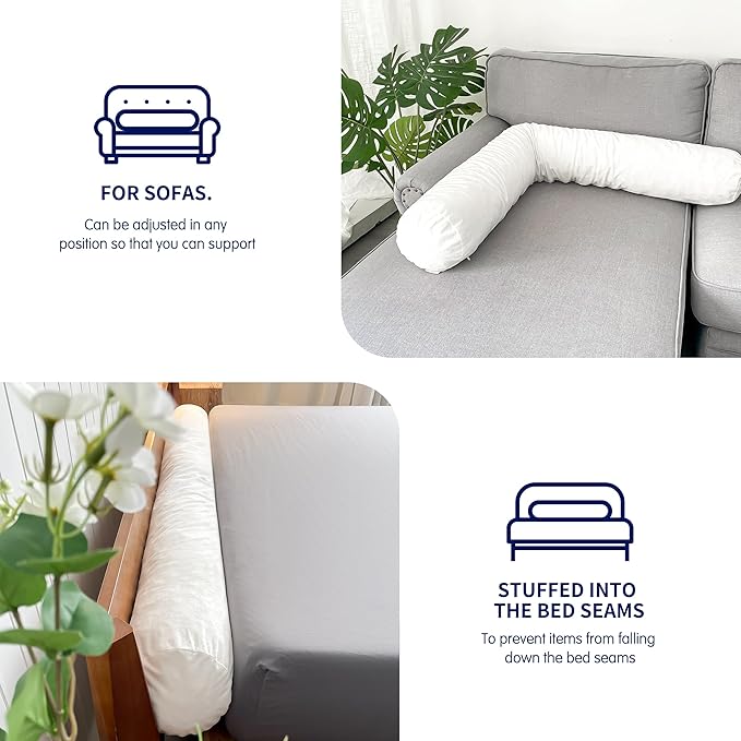 SyMax 7.8"x38" Body Pillow for Twin Bed, Memory Foam Bolster w/Removable Velvet Cover, Headboard Gap Filler Pillow, White