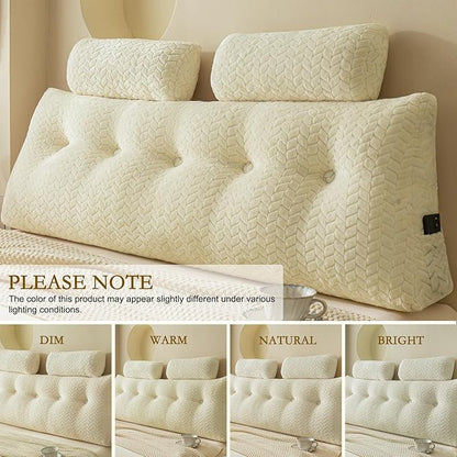 YOUR MOON Wedge Headboard Pillow King with 2 Pack Neck Roll Pillows, Triangular Wedge Backrest Pillow Headboard for Bed,Daybed,and Lounging, Large Bed Bolster Pillows,Off White