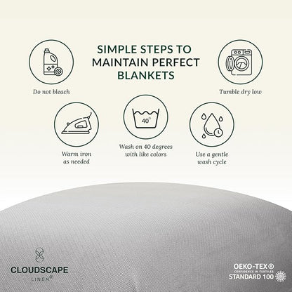 Cloud Scape Linen 100% Cotton Blanket Queen Size - Heavy and Soft, Season, Winter Cozy Blanket, Herringbone Weave, Best Gift for Women, fits Full Size Bed, 92x92, Light Grey