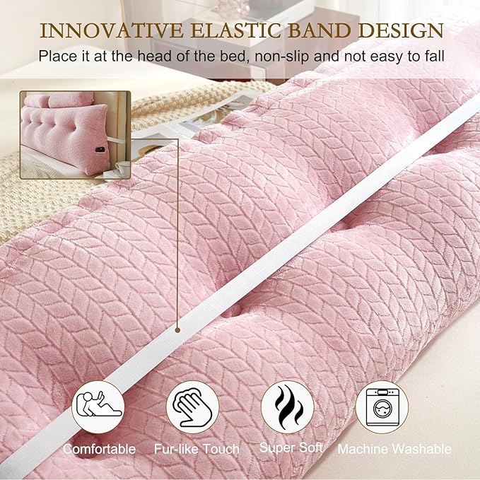 YOUR MOON Wedge Headboard Pillow Full with 2 Pack Neck Roll Pillows, Triangular Wedge Backrest Pillow Headboard for Bed,Daybed,and Lounging, Large Bed Bolster Pillows,Pink