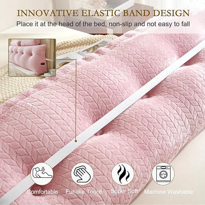 YOUR MOON Wedge Headboard Pillow Full with 2 Pack Neck Roll Pillows, Triangular Wedge Backrest Pillow Headboard for Bed,Daybed,and Lounging, Large Bed Bolster Pillows,Pink