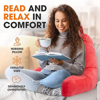 Cheer Collection Reading Pillow with Arms – Portable Bed Pillow for Sitting Up & Support, Foam-Filled Back Rest Pillow for Sitting in Bed & Couch, Machine Washable Hot Pink (Large)