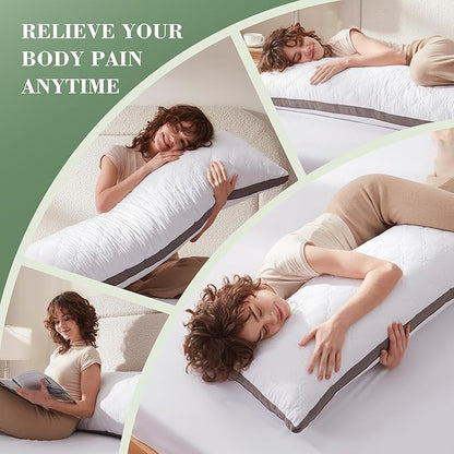 Decroom Memory Foam Body Pillow for Adults, Ultra-Soft Full Body Pillow with Diamond Quilted Cover, Support for Side Sleepers - Machine Washable, 20x54 Inch, White