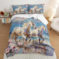 Western Farmhouse Horse Comforter Set,Pink Cherry Blossoms Bedding Sets for Kids Teens Girls Room Decoration,Coastal Beach Theme Bedding Full Size Comforter Sets for Girls with 2 Pillowcases.