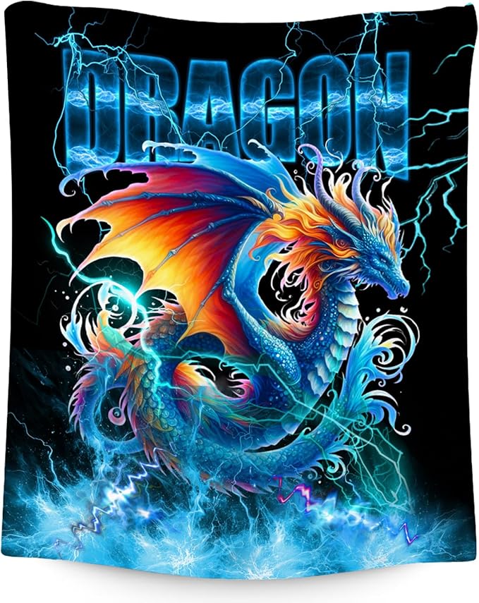 Blanket for Boys Dragon Blankets Gifts for Dragon Lovers, 60"x80" Warm Cozy Flannel Throw for Bed Living Room