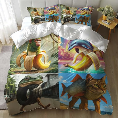 Funny Fusion Animals Bedding Set,Fusion Animals Duvet Cover Twin Full Queen King Set for Kids Boys Bed Decor Gifts (Color 16,King (104" x 90"))