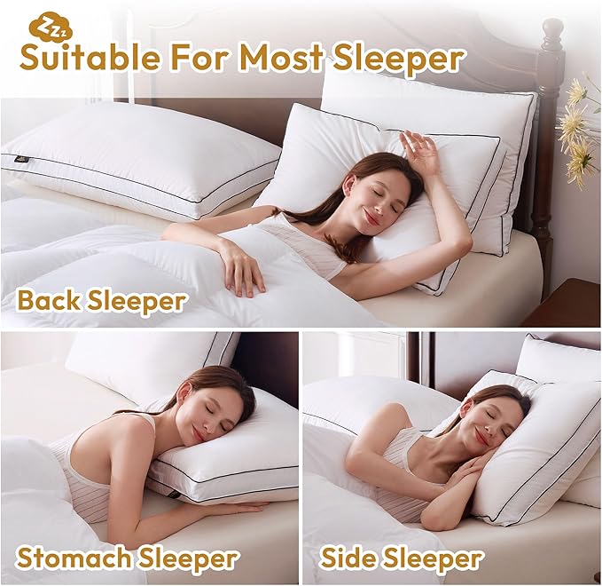 L LOVSOUL Goose Feather Down Pillow Queen Size of 2,Ultra Soft 100% Organic Cotton Fabric, 700TC,800 Fill Power, Luxury Hotel Collection Bed Gusseted Pillows for Back, Stomach or Side Sleepers