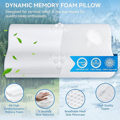 Cervical Neck Pillow for Pain Relief- Queen Size Pillow for Sleeping, Adjustable Memory Foam Pillows for Neck Shoulder, Ergonomic Cooling Contour Bed Pillow for Side, Stomach & Back Sleepers
