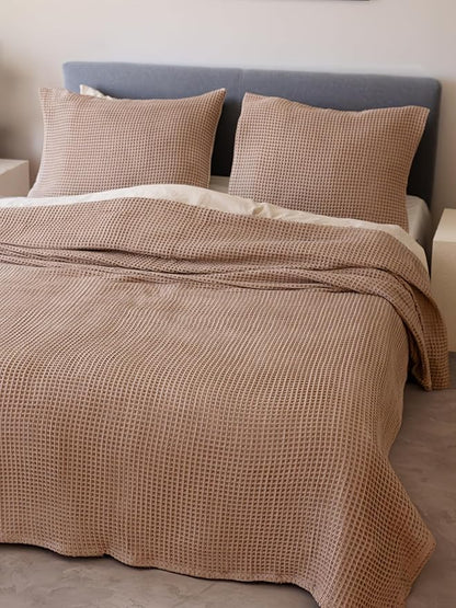 Premium Waffle Blanket Queen XL Size Brown - Luxury, Pure 100% Turkish Cotton, Light & Airy Waffle Weave All-Season Quilt - Decorative Bedspread (Brown, Queen XL 95" x 102" Inch)
