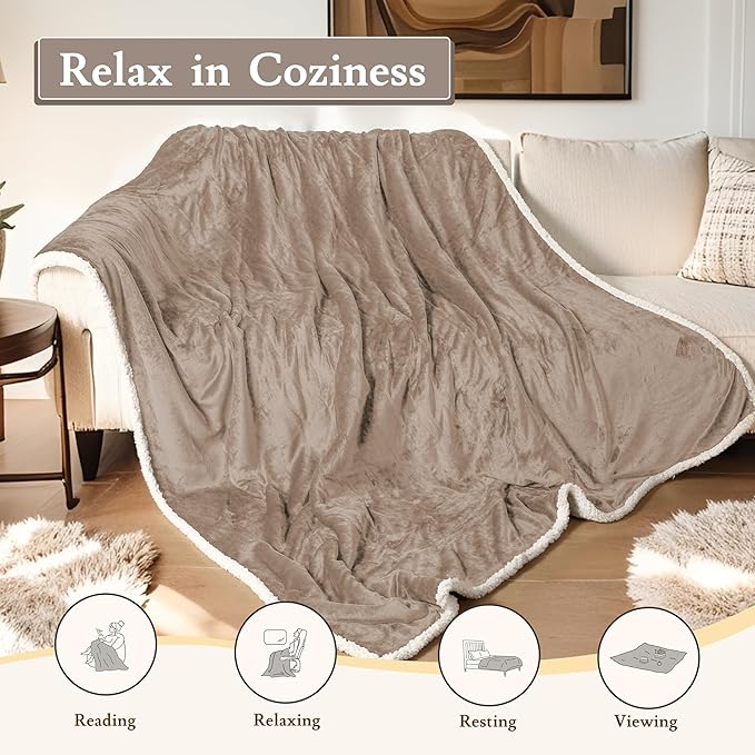 Electric Heated Blanket Flannel & Sherpa 72"x84" Full Size - 4 Heat Levels, 10H Auto Shut Off, Fast Heating, Cozy and Comfortable, Warm Gifts, Machine Washable - Brown