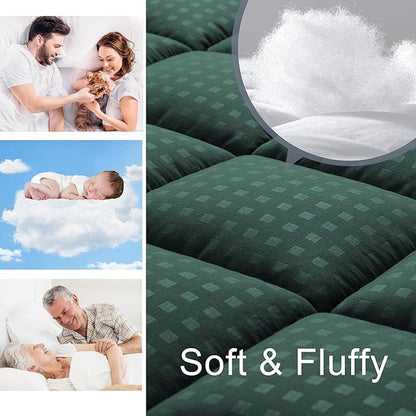 HYLEORY California King Mattress Pad Quilted Fitted Mattress Protector Cooling Pillow Top Mattress Cover Breathable Fluffy Soft Mattress Topper with 8-21" Deep Pocket, Green