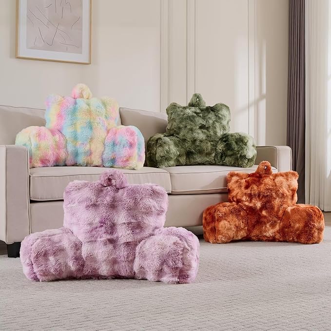 Reading Pillows for Boyfriend Adult,Velvet Back Pillow Bed Wedge Large, Back Rest Support Cushion for Sitting Up in Bed/Couch for Bedrest 18inch-Tie-dye Lavender