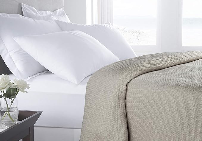 HILLFAIR 100% Combed Cotton Blanket– King Bed Blanket– Soft Warm Multipurpose Throws for Luxury Home Decor–90 x 108 inch King Size Cotton Blankets for Beds- Bed Blankets for All Season- Sand Grey