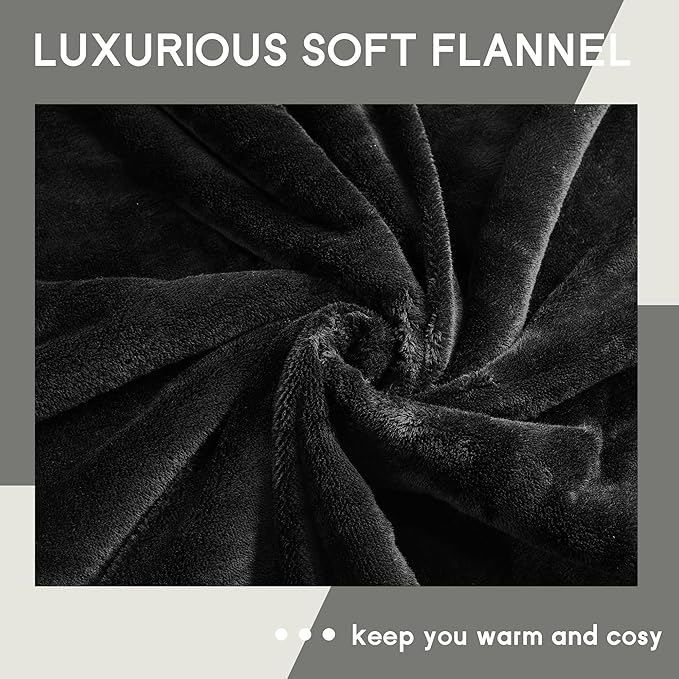 Heated Blanket Electric Throw 50''x60'', 3 Hour Auto Shut-Off 5 Heating Levels Small Warm Soft Flannel Electric Blanket Machine Washable - Black