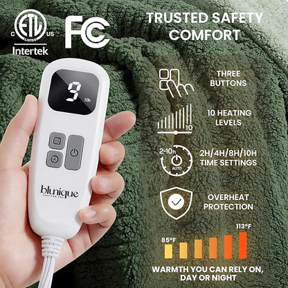 Heated Blanket Electric Blanket Twin - Fast Heating Blanket Throw Double Sided Sherpa Ultra Soft Cozy with 10 Heating Levels & 2-10 Hours Auto Off, Mashine Washable, 62 x 84 Inches, Sage Twin