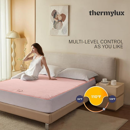 Electric Mattress Pad Full Size Quilted Wave 10 Heat Settings with 12 Hour Auto Off, Deep Pocket Fits up to 18", Coral Fleece Bed Warmer, ETL Certified Machine Washable, 54"x75"