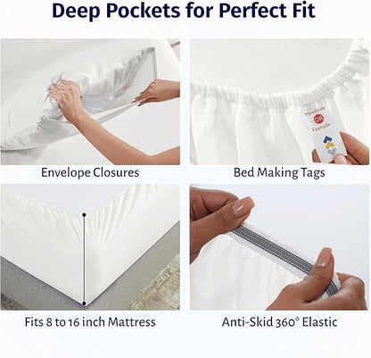 California Design Den California King Sheets Deep Pockets Set - Certified 100% Egyptian Cotton Sheets Set, Lightweight & Crisp Percale, Durable Luxury Bedding - Ivory