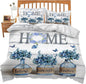 Navy Hydrangea Theme 3 Pieces Duvet Cover Comforter Set with 2 Pillowcase Full Size Blue Floral Bed Sheet Quilt Bedroom Bedding for Lover Kids